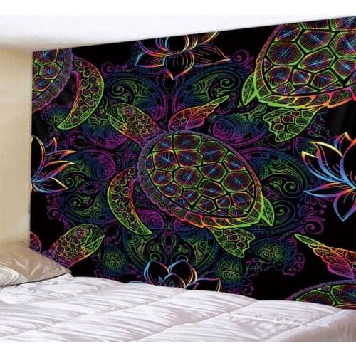 Psychedelic tapestry colorful turtle mushroom forest tapestry mandala bohemian home decor hippie sheets yoga mat beach mat