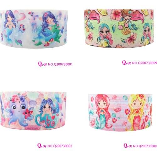 Q&N ribbon 16mm ~ 75mm Cute girl mermaid 50yards Hand made accessories gift box with logo DIY crafts /FOE free shipping