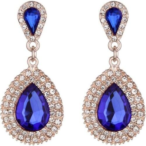 Palace Retro Luxulite Full Drilling Water Drop Rhinestones Female Earrings Sweet Earrings Long Earrings Crystal Earrings