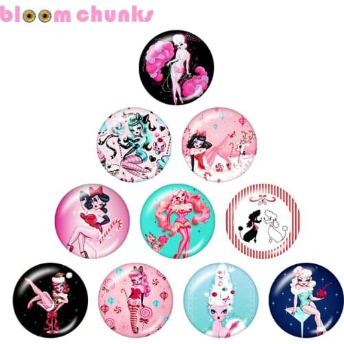Christmas Sexy Girls Cartoon 12mm/18mm Round glass cabochon flat back Making findings snap button jewelry C1553