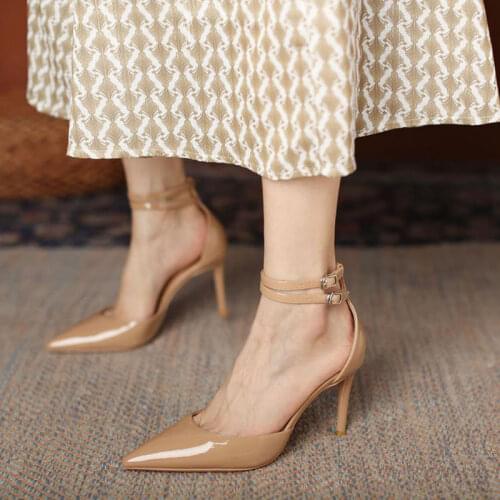 Fashion Sexy Pointed Toed Patent Leather Ankle Strap Cross-belt High Heels Sandals Women Shoes