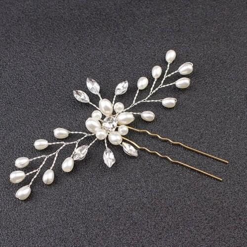 Bridal Hair Accessory Wedding Pearl Hair Clip Silver Color Flower Leaf Hair Accessories Women Pearl Barrettes Hairgrip