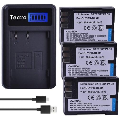 Tectra 3pcs 1800mAh PS-BLM1 BLM-1 BLM-01 PSBLM1 BLM1 Camera Li-ion Battery + LCD USB Charger for Olympus E-300 E-330 E-500