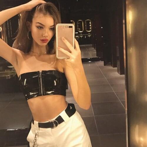 New Sexy Strapless Tube Top Women Vogue Black Zipper Cropped Bandeau Tops Underwear Bras Summer Street Style Crop Tops