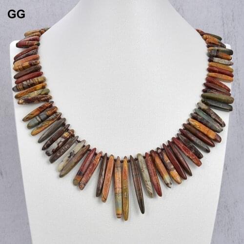 GuaiGuai Jewelry Top-drilled Multi Color Red Creek Jasper Agate Stone Necklace 21"