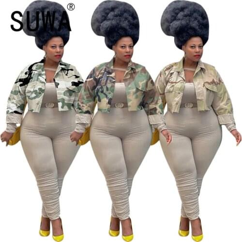 Autumn Camouflage Long Sleeve V-neck Short Coat Street Fashion Casual Joker Coat Women