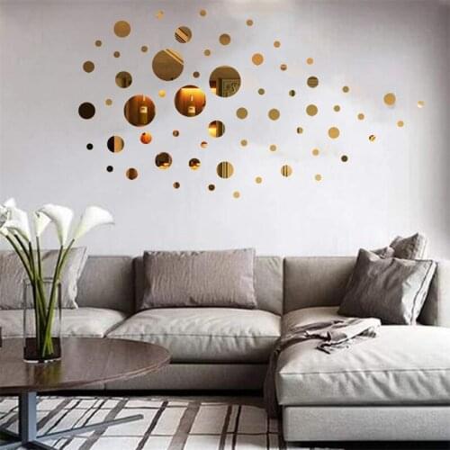 60 Pieces Gold Acrylic Round Circle Plastic Mirror DIY Wall Stickers Tiles Self Adhesive Decor for Living Dining Room