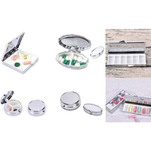 1Pcs Metal Pill Box Divide Storage Small Medicine Case Silver Tablet Holder Advantageous Container