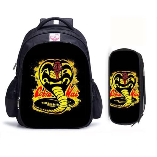 16 Inch Cobra Kai Backpack Children School Bags Boys Girls Daily Travel Backpacks Cartoon Mochila