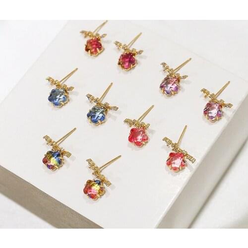 2pcs Inlaid zircon Copper plating Stud earrings for women transparent star pendant temperament diy jewelry material accessories