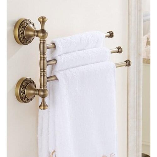 2016 Bathroom Accessories,Quality Brass Material Antique brass Finish 3 Bar Towel Bar&Towel Rack/ Folding Movable Bath Towel Bar