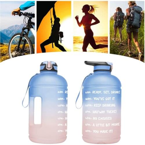 3.78 Sport Water Bottle 1 Gallon Portable With Straw And Time Marker Dust Cover Leakproof Bottle For Fitness Sports Motivational