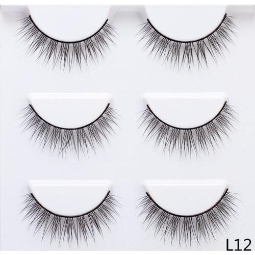 3 Pairs L12 12mm Crisscross False Eyelashes Fake Lashes Natural Long Thin Makeup Lashes Extension Eyelashes for Makeup