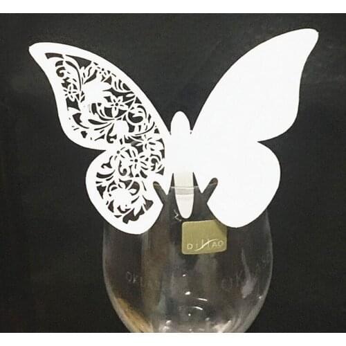 50pcs Laser Cut Butterfly Flower Name Place Cards Table Glass DIY Cup Place Card Wedding Birthday Baby Shower Party Decorations