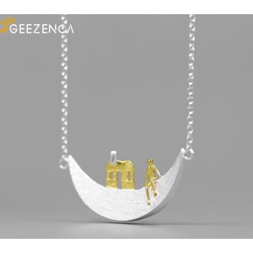 925 Sterling Silver Gold Plated Moon Fairy Tale House Chokers Necklaces Fine Jewelry For Women Trendy Cute Romantic Necklaces
