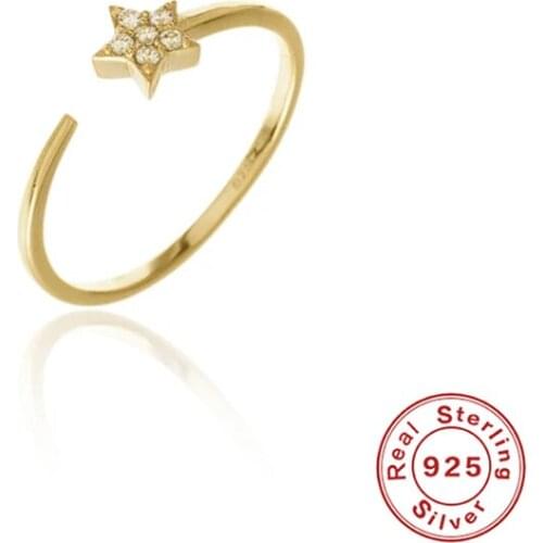 AIDE Five-pointed Star Opening Rings for Women Wedding Party Zircon Adjustable Finger Ring Silver 925 Jewelry bague femme