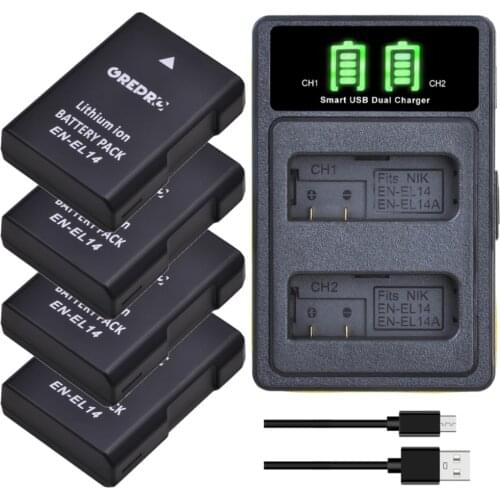 1100mAh EN EL14 EL14A Battery and Charger Set for Nikon EN-EL14A EN-EL14 D3500 D5500 P7800 P8000 D5600 D5300 D3300 D5200 D3200