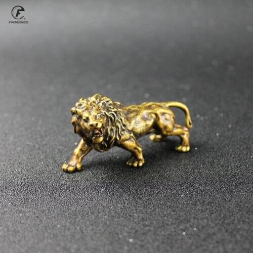 Antique Copper Lion Statue Ornaments Solid Bronze African Lions Study Room Brass Desktop Paperweight Vintage Home Decorations