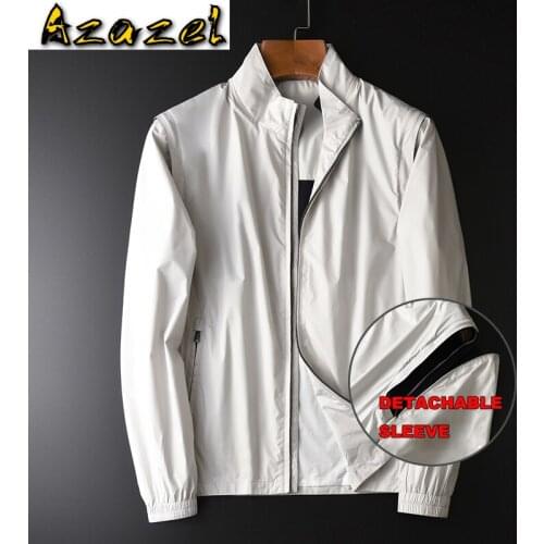 Azazel Beige Men Jackets Luxury Sleeves Detachable Stand Collar Mens Jackets And Coats Plus Size 4xl Casual Slim Fit Male Coats