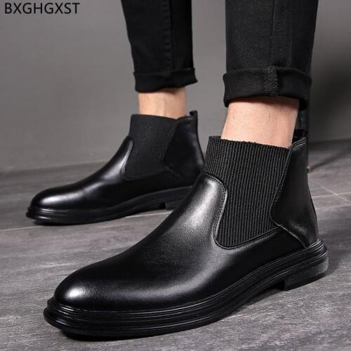 Ankle Boots Man Shoes Leather Motorcycle Boots for Men Male Black Chelsea Boots for Men 2021 Winter Shoes Men Chaussure De Homme