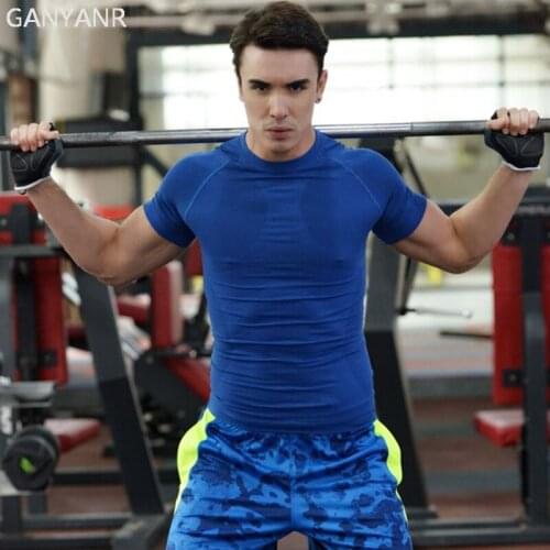 GANYANR Brand Running T Shirt Men Basketball Tennis Compression Sportswear Short Sleeve Gym Tops Slim Quick Dry Exercise Tights