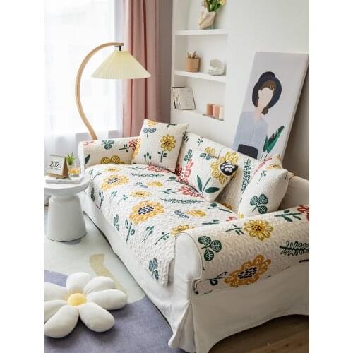 Nordic Minimalist Style Sunflower Sofa Cover Summer Universal Non-Slip Slipcovers Fashion Corner Sofa Towel Mat For Living Room