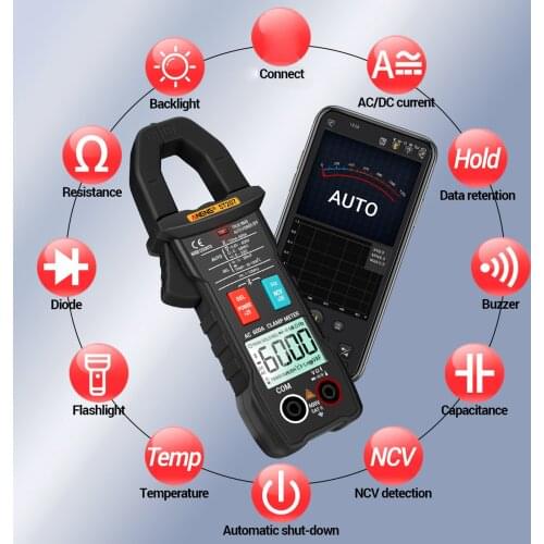 ST207 Digital Bluetooth-compatible Professional Bluetooth-compatible Clamp Meter 6000 Count DC/AC True RMS Multimeter Hz