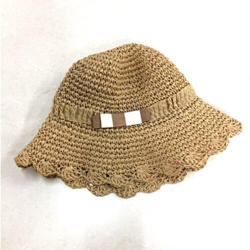 Children Bow Band Dark Natural Sun Visor Little Girls Summer Handmade Floppy Hat Kids Beach Boater Foldable Straw Bucket Hat