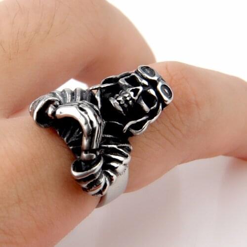 Men Silver color Piolet Helmet Skull 316L Stainless Steel Biker Ring Mens Jewelry