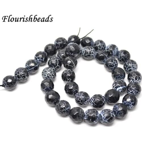 6mm 8mm 10mm Faceted White Veins Black Agate Stone Round Loose Beads Jewelry Making Supplies