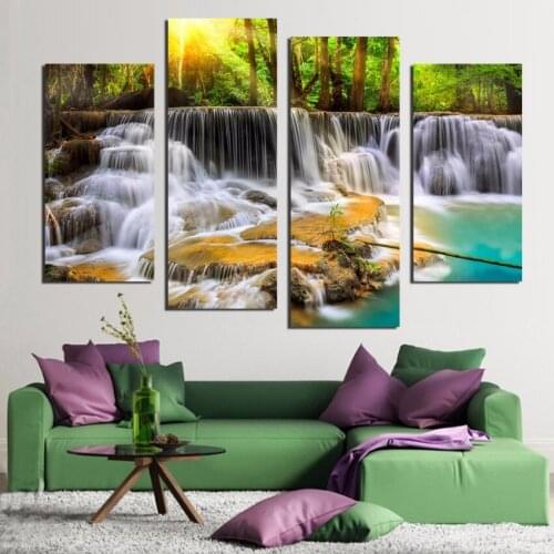 Art Waterfall Canvas Painting Modular Picture 4 Pieces Unframed For Living Room