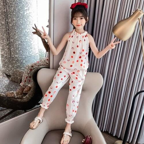 2021 Summer Chiffon Sleeveless Children Two Piece Set For Girls Hot Selling Thin Conjunto Menina 12 14 Years Old