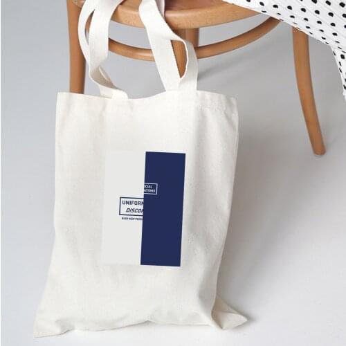 Minimalist Creative Letter Print Reusable Shopping Bag Japanese Literary Shoulder Bags Canvas Bags Casual Tote Girls Handbag