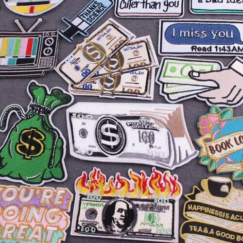 Money Patch Iron-On Patches For Clothing Stripes Letter Embroidered Patches On Clothes Slogan Clothes Patches With Iron Badges