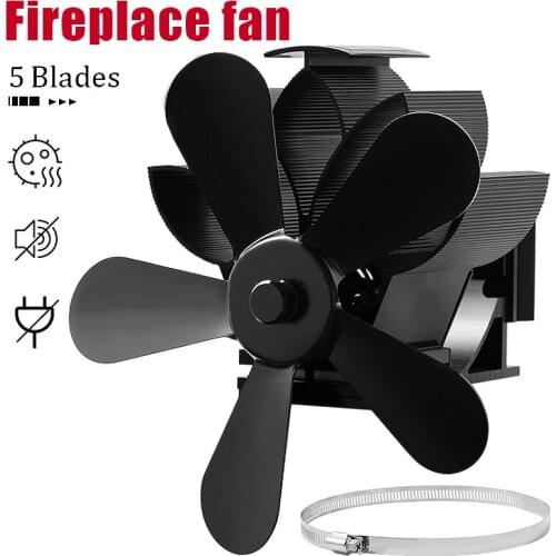 Wall Mounted 5 Blade Heat Powered Stove Fan Log Wood Burner Eco Friendly Quiet Home Fireplace Fan Efficient Heat Distribution