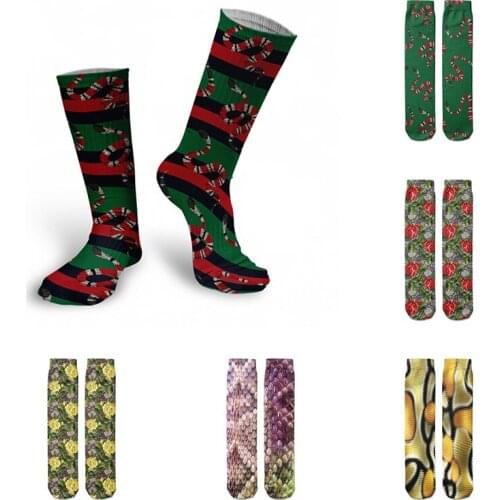 Fashion Snake Skin Cotton Socks For Men Women Novel Funny Punk Snake Socks Casual High Ankle Summer Fall Ladies Cotton Socks Sox