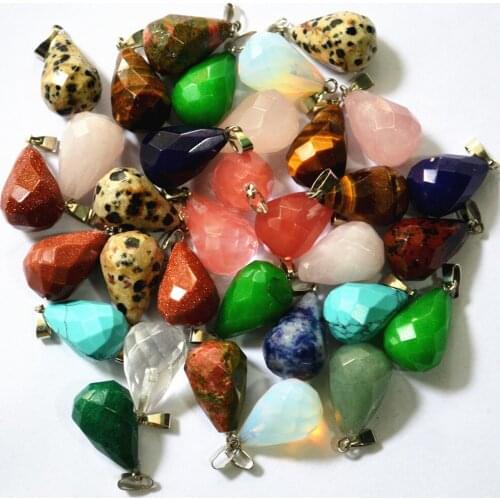 New 2017 Hot Natural stone agates opal Pink quartz stone lapis lazuli pendants charms cut face water drop wholesale mixed 25pcs