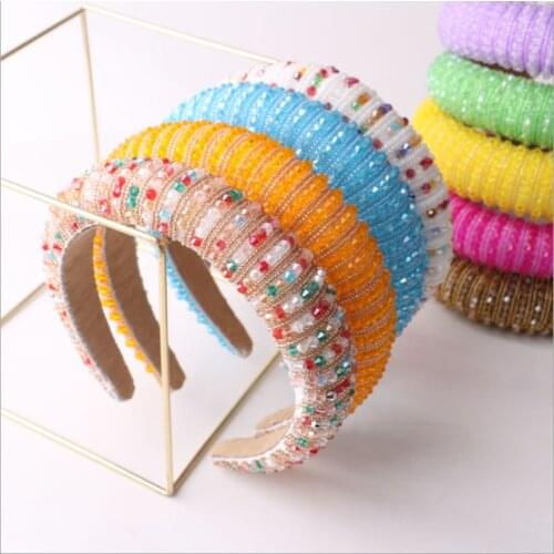 2021 New Retro Spring Baroque Sponge Hairbands Broad Fashion Crystal Headbands
