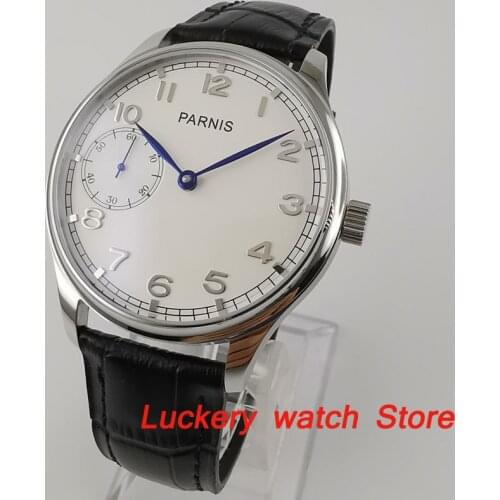 Parnis 44mm Manual mechanical watch white dial 17 jewels 6497 hand winding movement Men watches