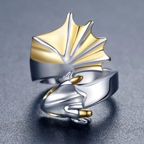 Casual Cute Wing Dragon Ring Simple Fashion Animal Ring Creative Party Biker Ring Punk Jewelry Gift