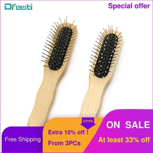 DREWTI Professional Wooden Hair Brush Wig Comb Steel Comb FLAT IRON Hard Brush Pocket Comb for Powerful Massage For Black Woman