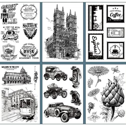 Retro European Building Old Car Clear Stamp Transparent Clear Silica Gel Rubber Stamp Seal Paper Craft