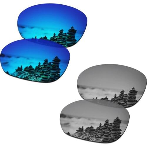 SmartVLT 2 Pairs Polarized Sunglasses Replacement Lenses for Oakley Pulse Ice Blue and Silver Titanium