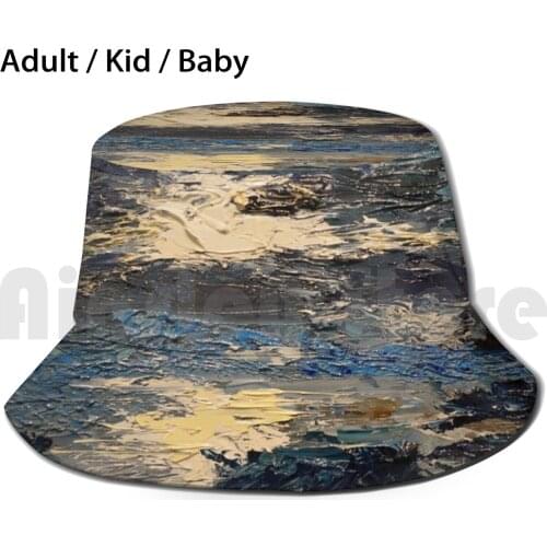 Half-Moon Bay At Sunrise Sun Hat Foldable UV Protection Half Moon Bay Nature Abstract Oil On Palette Knife Painting Oil