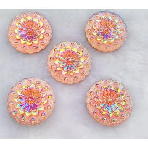 Diy 30mm round flower shaped AB resin rhinestone, sewn in dress decoration party decoration girl pink buttons