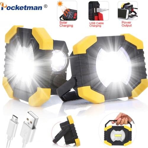 100W led flashlight solar work lamp Spotlight Work Light 180 Degree solar charging solar Lamp with Built-in Battery as powerbank