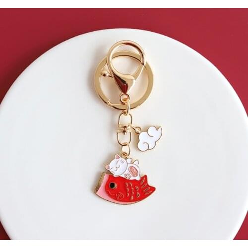 Trendy Lucky Cat Amulet Koi Keychain Kawaii Decoration Keyring Pendant For Clothes Backpack Key Chains Student Couple Gift