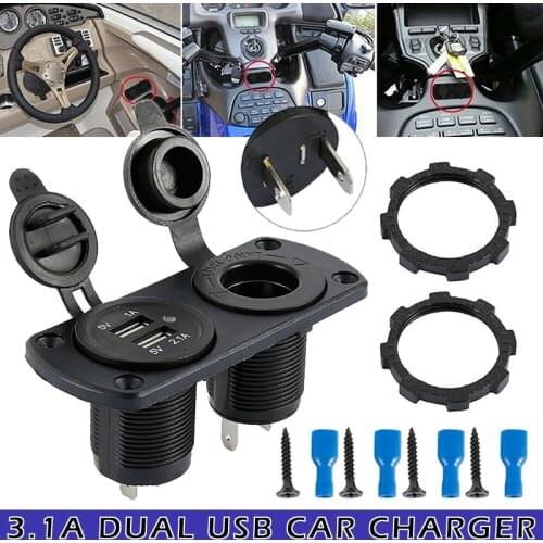12V/24V Car Cigarette Lighter Socket Dual USB Charger With Blue LED Light Waterproof Universal Motorcycle Car Truck Boat