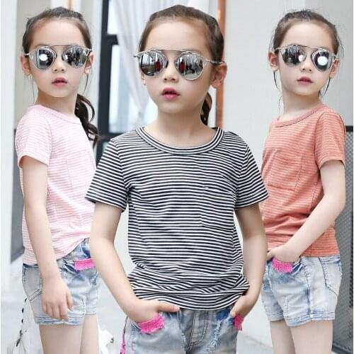 6-10T Summer Baby Girls T-Shirt Short Sleeve Striped Tops Soft Cotton Toddler Kids T-Shirt Fashion Clothes