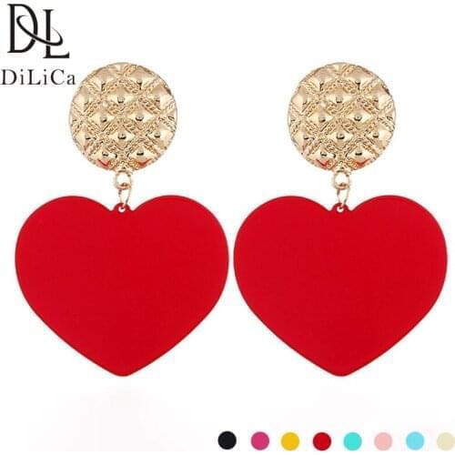 DiLiCa Korean Style Women Dangle Earrings Alloy Acrylic Heart Statement Earrings Female Fashion Drop Earring Jewelry